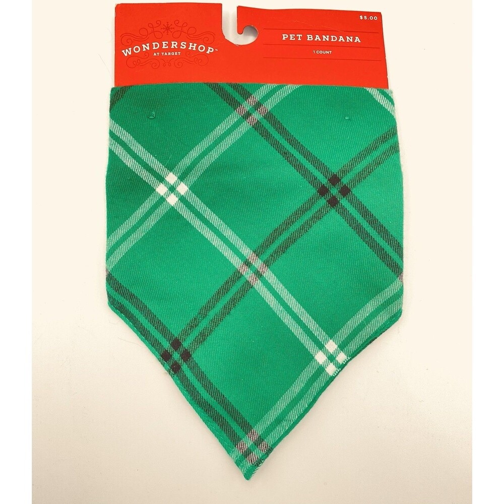NWT  Wondershop Christmas Pet Bandana Dog Cat Green Plaid Holiday‎ One Size